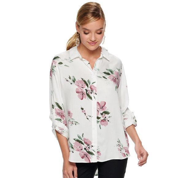 Elle Tops - NWOT ELLE™ Floral Button Down Top, Size Large
